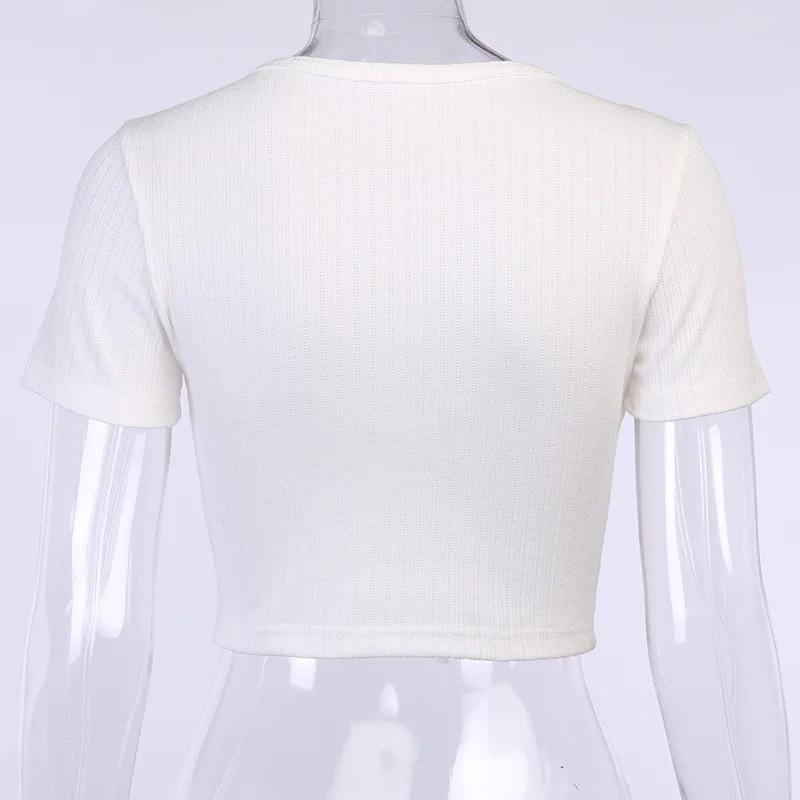 

Summer multicolor button T-shirt women's short-sleeved round neck knitted T-shirt women