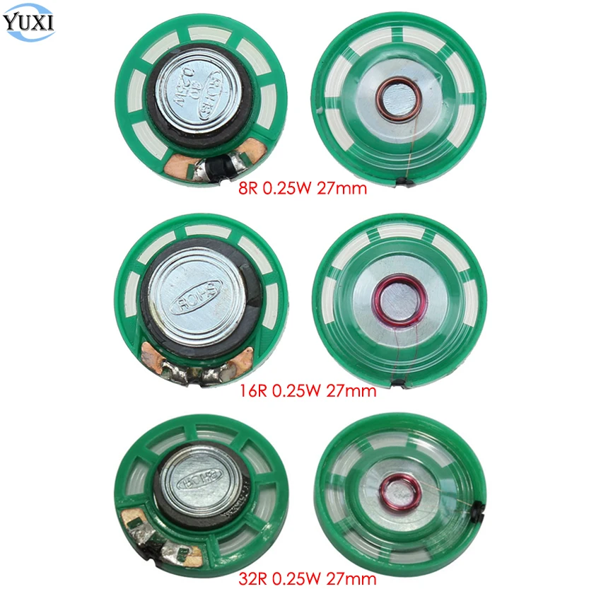 YuXi 2 шт. Новый ультратонкий динамик 8 16 32 ohm 8R 16R 32R 0 25 Вт диаметр 27 мм 7 см игрушечный