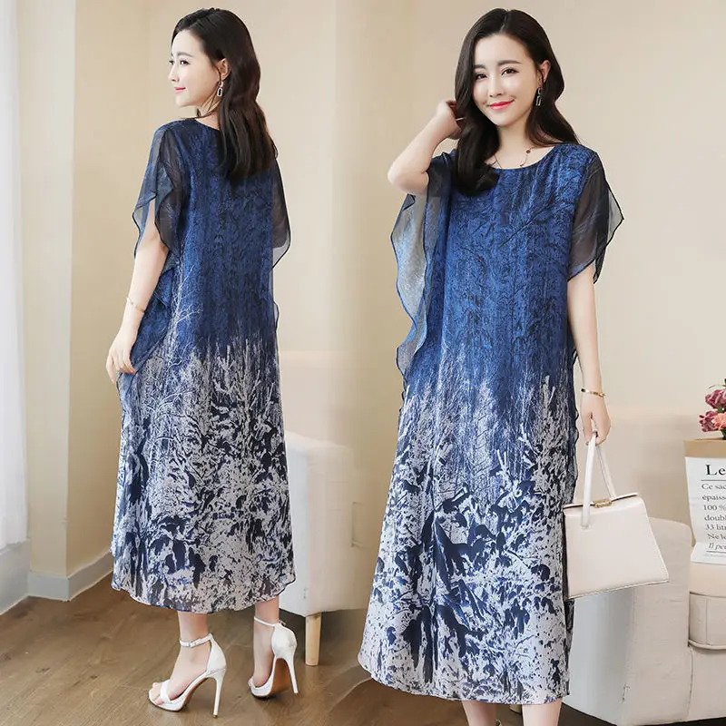 

Женское платье из искусственного шелка, пляжное платье в богемном стиле с коротким рукавом и принтом, лето 2021, размера плюс