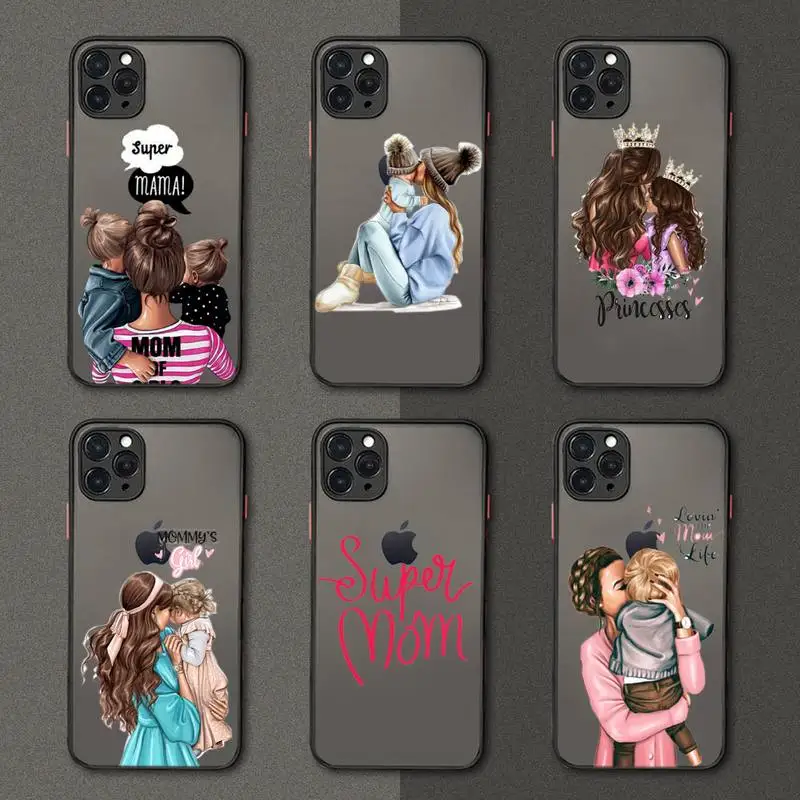 

Super Mama Girl Mom Boy Baby Phone Case Black Transparent Matte For IPhone 7 8 11 12 S Mini Pro X XS XR MAX Plus Cover Shell