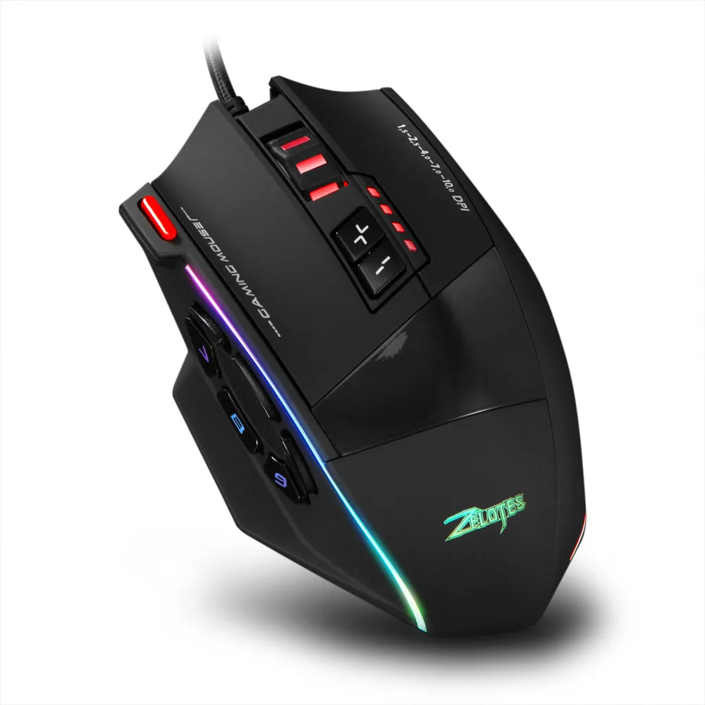 

New Zelotes C13 Gaming Mouse 10000 Dpi 13 Programmable Buttons Rgb Led Light Mice Computer Table Ergonomic Silent For Pc Laptop