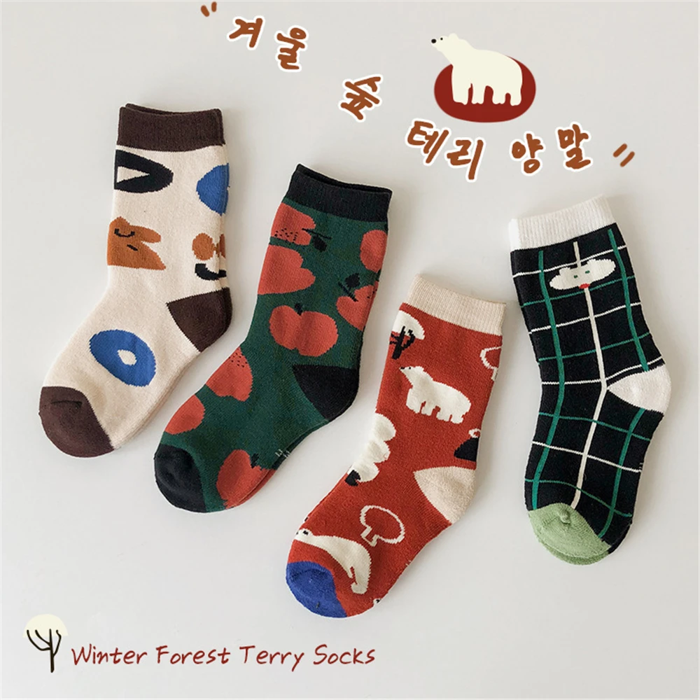 

4 Pairs/lot Kids Socks Lot Girls Boys Socks Cotton Designer Funny Socks for Children Cartoon Animal Embroidery