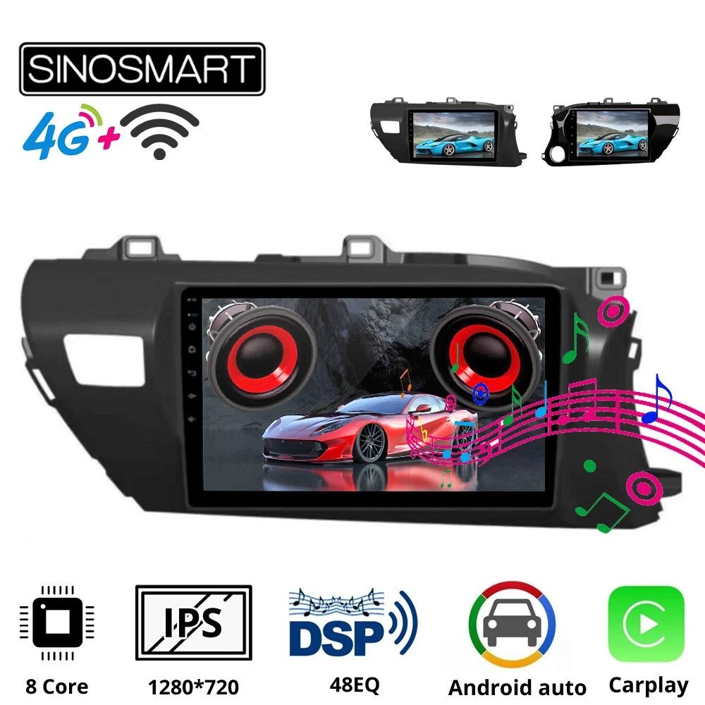 Sinosmart Автомобильный GPS навигатор радио для Toyota Hilux 2015 2016 2017 2018 2.5D IPS/QLED экран 8 ядер