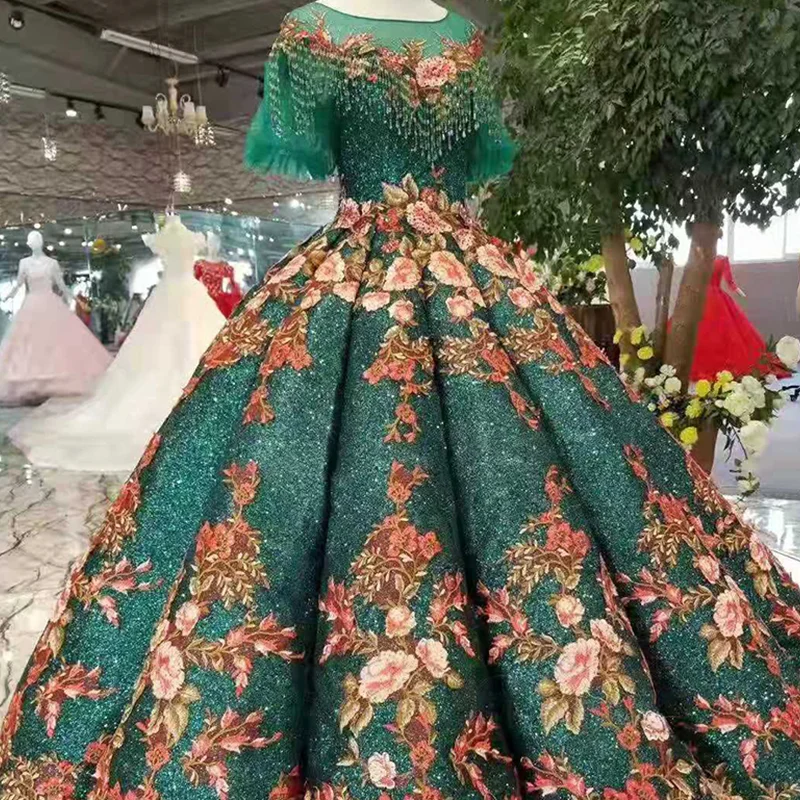 LS11061 контрастное зеленое вечернее платье 2020 с круглым вырезом и коротким рукавом