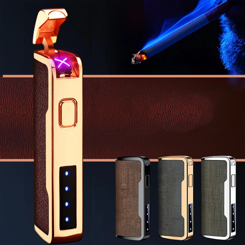 Кожа Encendedor Electrico Прохладный двухрядная дуговая Зажигалка Ветрозащитная Usb