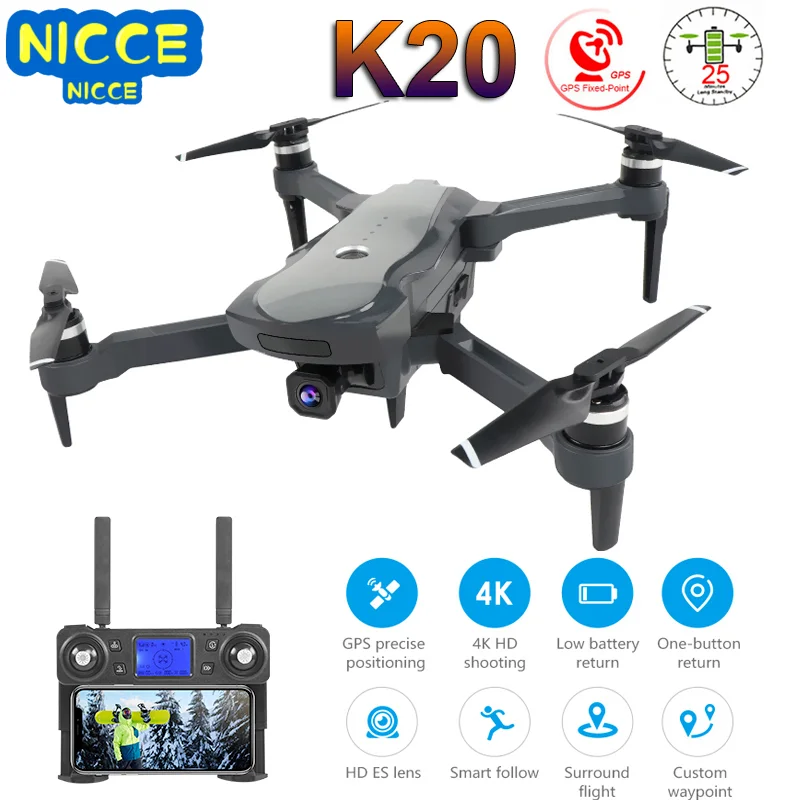 

Nicce K20 Drone with 4K Camera ESC 5G GPS WiFi FPV Brushless Control Distance 1800m RC Helicopter Quadrocopter Toys SG907