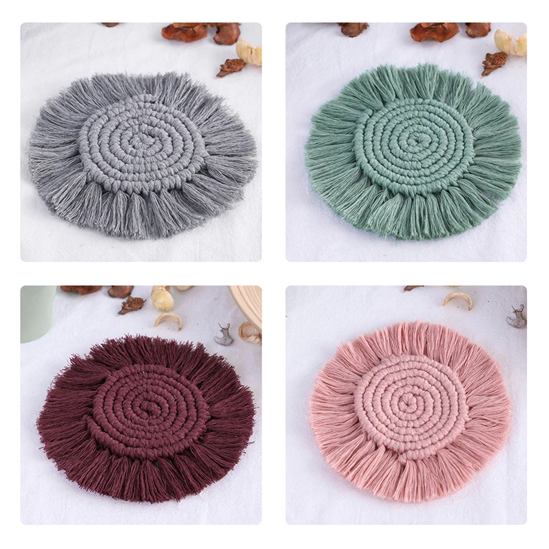 

Creative Handwoven Non-Slip Cup Pad Bohemia Cotton Rope Braided Placemats Macrame Coasters Insulation Mats Decorative Cushion