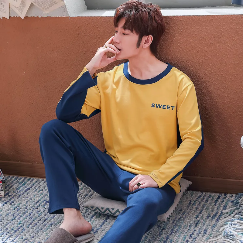 

Pajama Set for Men O-neck Long Sleeve Autumn Home Clothes Mens Pajamas Casual Korean Style New Trendy Males Plus Size Fashions