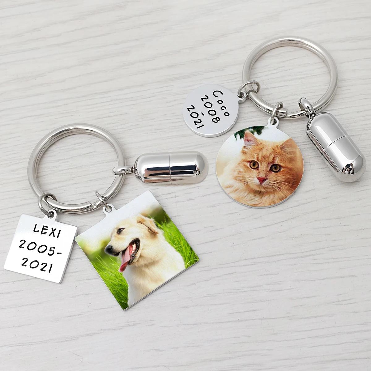 

Custom Pet Dog Cylinder Cremation Urn Keychain,Personalized Photo Keyring,Cat Cremation Keychain for Ashes,Memorial Key Chains