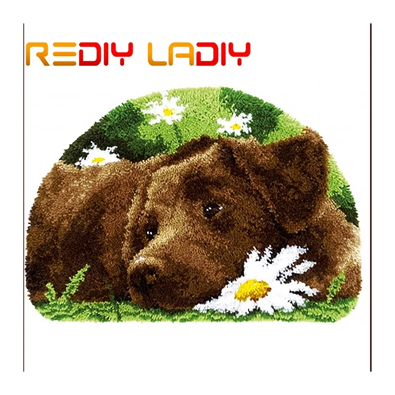 

Latch Hook Rug Kits Make Your Own Rug Dog & Daisy Crocheting Cushion DIY Carpet Rug Acrylic Yarn Printed Canvas Hobby & Crafts