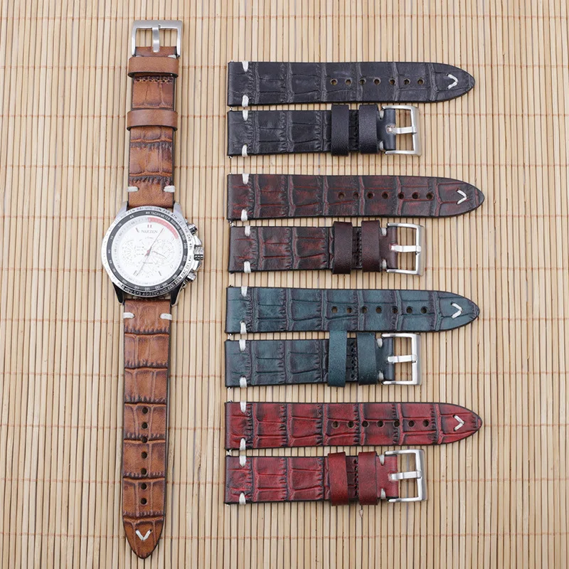 Bamboo Pattern Leather Watch Band 18mm 20mm 22mm 24mm Watch Strap Multicolor Bracelet Strap on Men's Watches Belt Pin Buckle enlarge