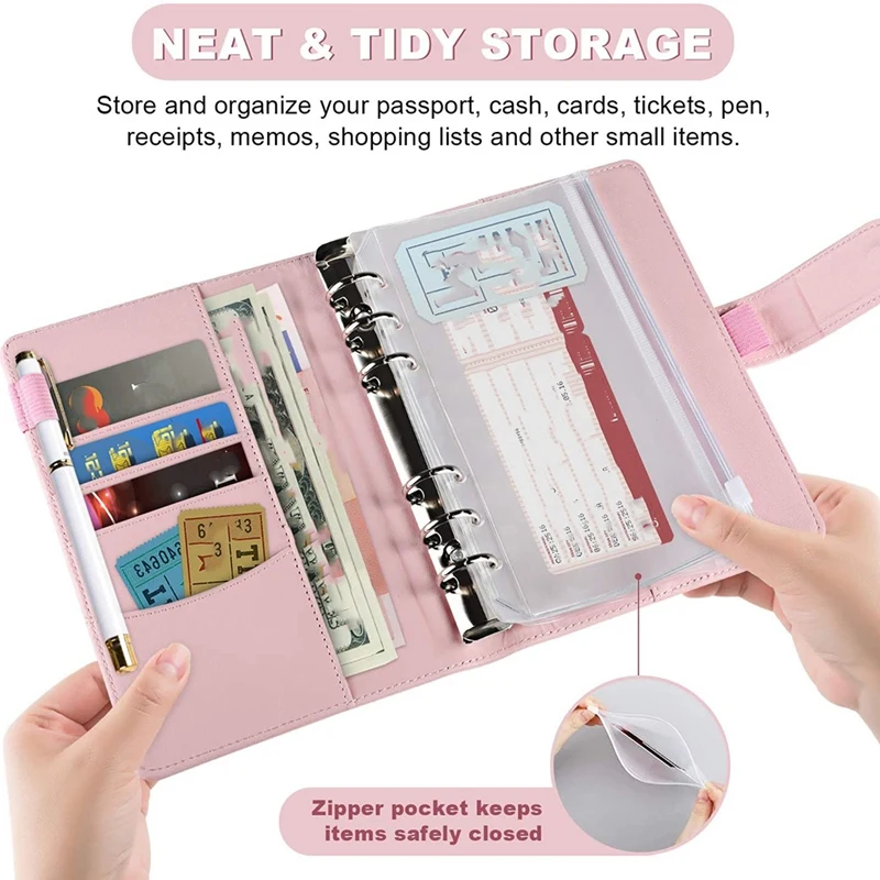 

Binder Pockets A6 with Leather Binder Cover, 6-Ring Budget Binder with Cash Envelopes, Money Saving Binder
