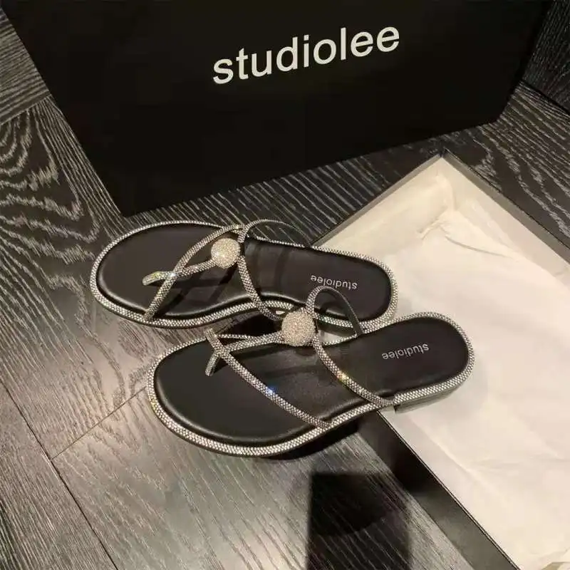 

ZAR Flip Flops Women Luxury Brand 2021 Summer New Sexy Rhinestone Flat Sandals Slippers Women Beach Chaussure Femme Plus Size 40