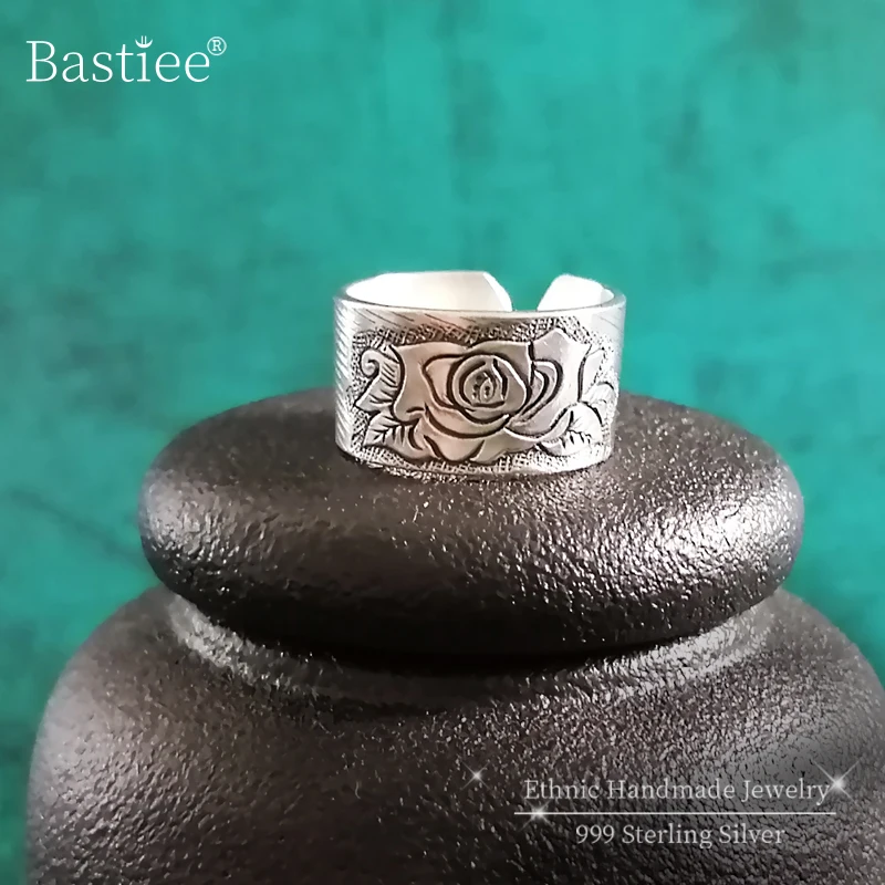 Винтажные кольца из стерлингового серебра 9999 пробы с цветком пиона для женщин