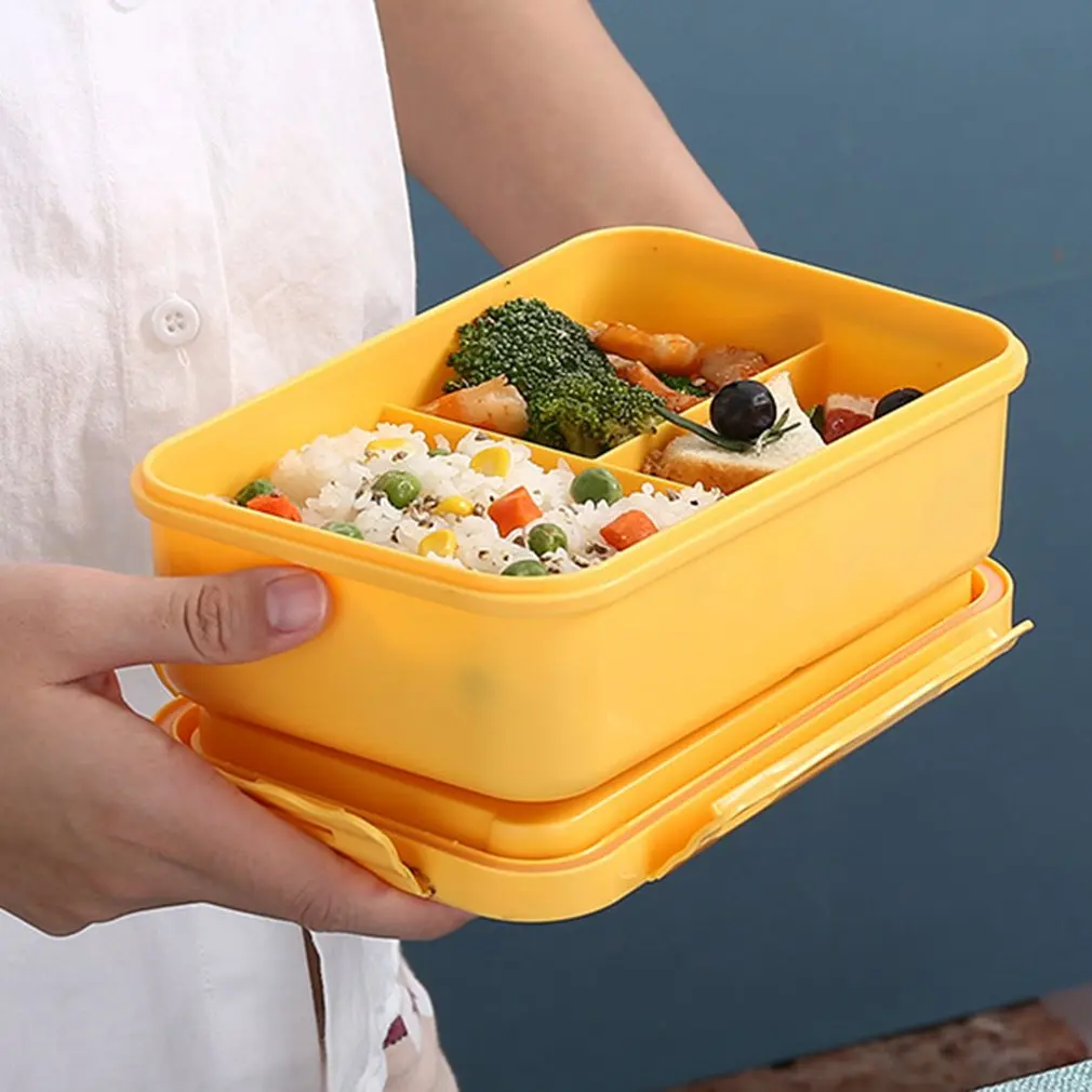 

Ланч-бокс Bento, Ланч-бокс с подогревом для микроволновой печи, пищевой контейнер, 3 отделения с ложкой и палочками