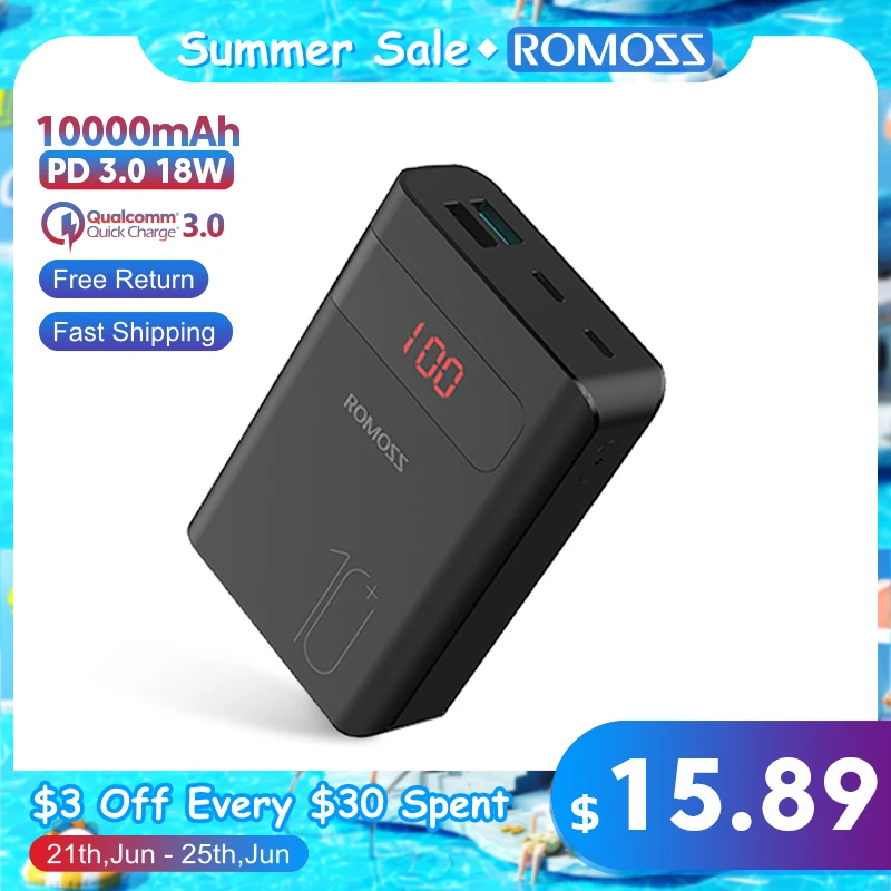 Зарядное устройство ROMOSS Sense4PS + Powerbank 10000 мАч для iPhone Xiaomi mi|Внешние аккумуляторы| |