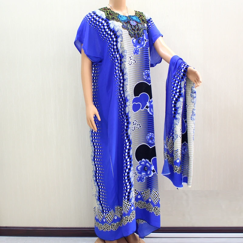 Африканское Дашики Dashikiage 2019 Анкара в форме сердца с цветочной аппликацией синее
