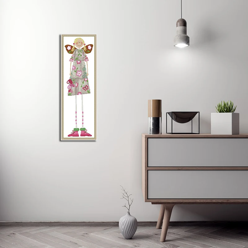 Joy Sunday Long Legs Butterfly Girl Chinese Pattern Cross Stitch Kit Embroidery Needlework Set Baby Room Decor Handmade DIY Sets | Дом и сад