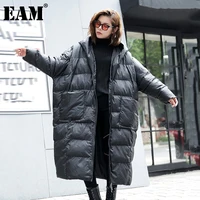 eam oversized long hooded cotton padded coat long sleeve loose fit women parkas fashion tide new autumn winter 2021 jd1210