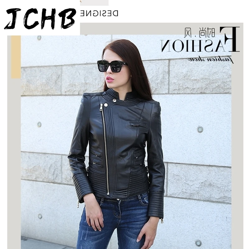 

Free fashion shipping,casual 100% Genuine leather women slim jackets.Asian plus size female casual sheepskin jacket cool