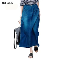tiyihailey free shipping fashion long casual denim skirt spring a line plus size s 2xl long maxi skirts for women jeans skirts