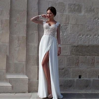 sexy sweetheart wedding dresses 2021 chiffon lace appliques zipper full sleeves floor length bride gown robe de mari%c3%a9e elegant