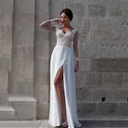 Соблазнительные Свадебные платья с сердечком 2021, шифоновое кружевное платье с аппликацией, на молнии, с длинным рукавом, длиной до пола, платье невесты, элегантное платье
