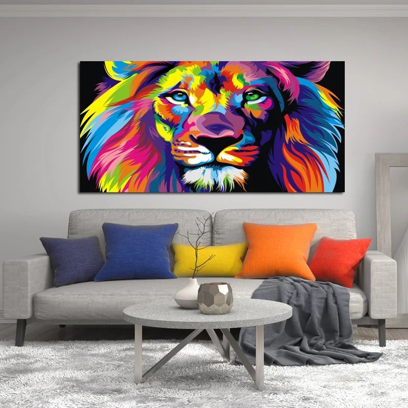 Современный Животные холст настенные картины Плакаты и принты красочные Лев Wall