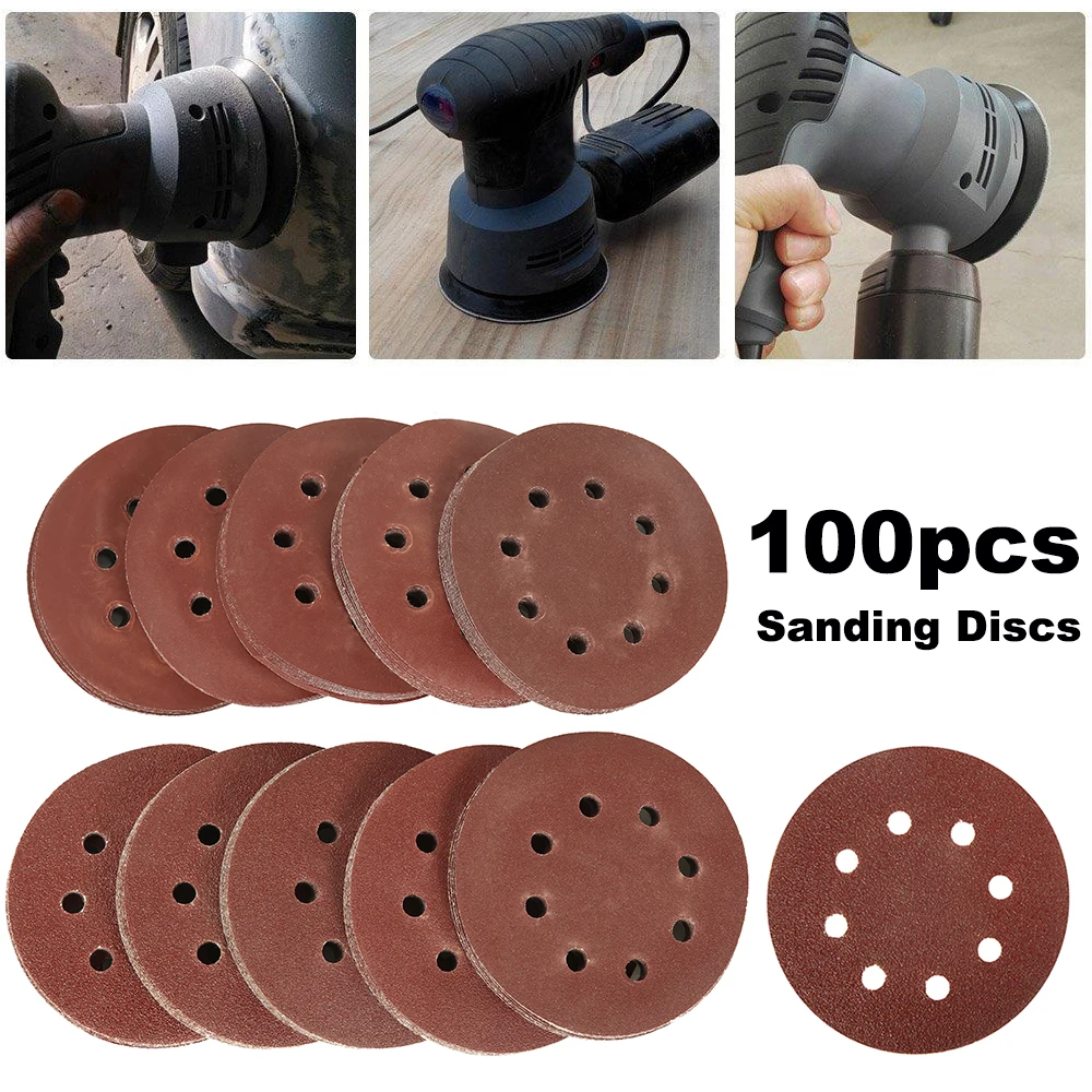 

100PC 5 Inch 125mm Sand Disc Pad Polishing Disc Round Sand Pad Sandpaper 40-800 Grit Sandpaper Set for Polishing Cleaning Tools