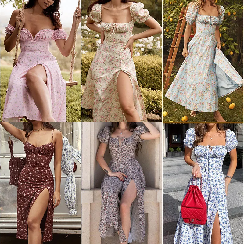 

2021 New Y2K Floral Vintage Women Dress Sexy Spaghetti Strap Elegant Casual Long Dress Female Ladies Summer Evening Dresses