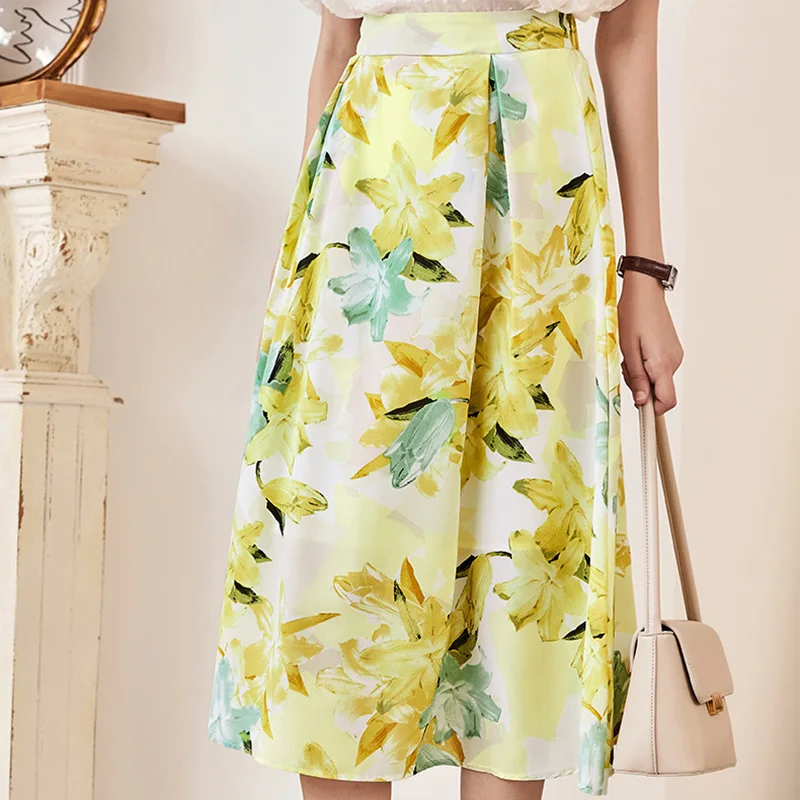 

French Outdoor Idyllic Style Skirt Women Summer Casual Holiday Blue Floral Print Dress Female Luxury Elegant Delicate Lady Dress