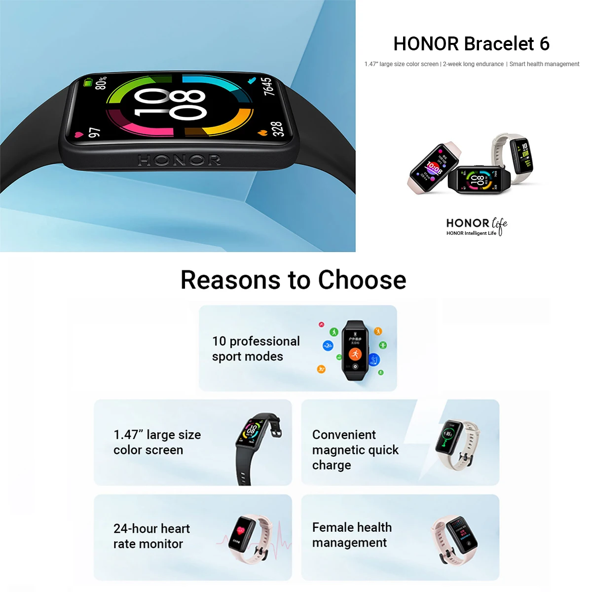 Оригинальный Honor Band 6 Смарт Браслет глобальная версия 1 47 &quotAMOLED сенсорный Экран