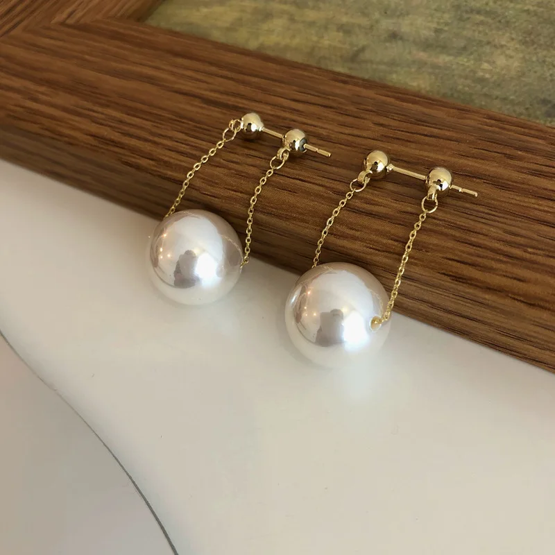 

VENTFILLE 925 Sterling Silver French Style Design Chain Pearl Pendant Earrings