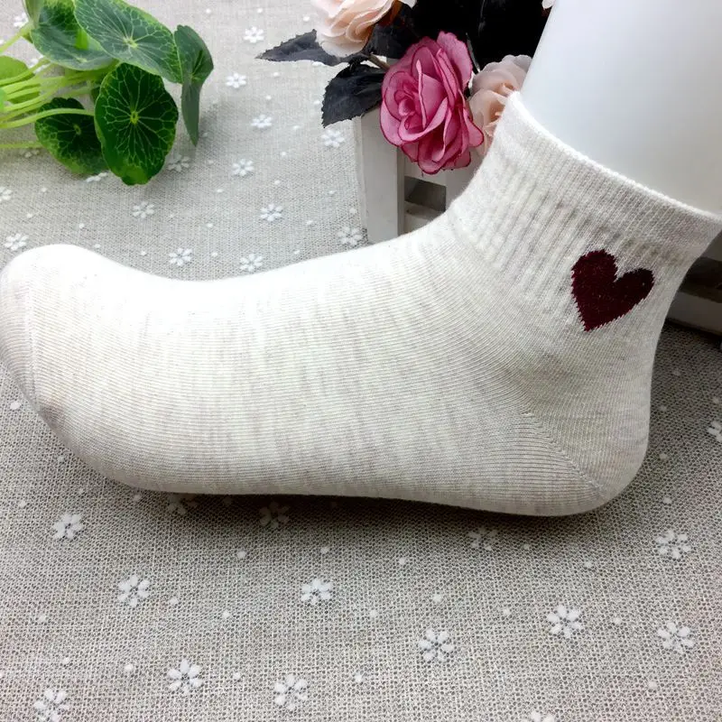 5 пар/компл. носки с красным сердцем удобные хлопковые короткие повседневные kawaii