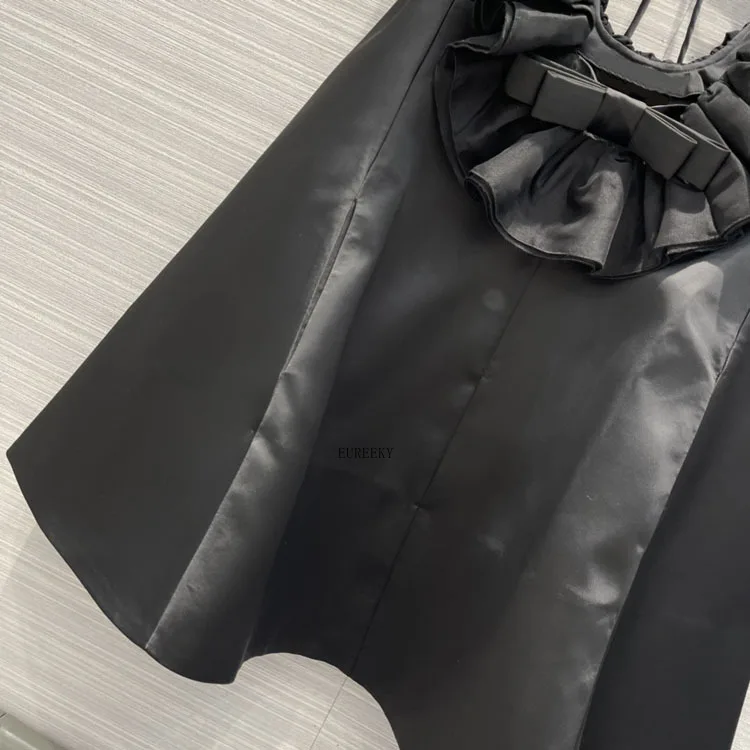 

2021 New Luxury Black Sleeveless Ball Gown High-end Brand Bow U-neck Mini A-line Dresses Women Runway Vintage High Waist Dresses