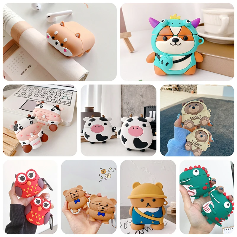 3D чехол для AirPods 1 2 Pro Box Corgi корова Шиба-ину мягкий силиконовый беспроводных Bluetooth