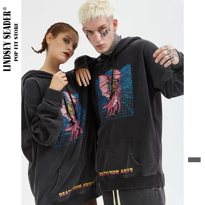 Винтажная толстовка с капюшоном в стиле хип хоп забавным летающим драконом