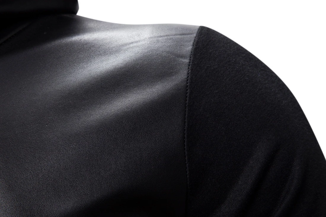 2021 Новый Для мужчин's толстовка с капюшоном PU кофты Мужской Slim Fit Искусственная