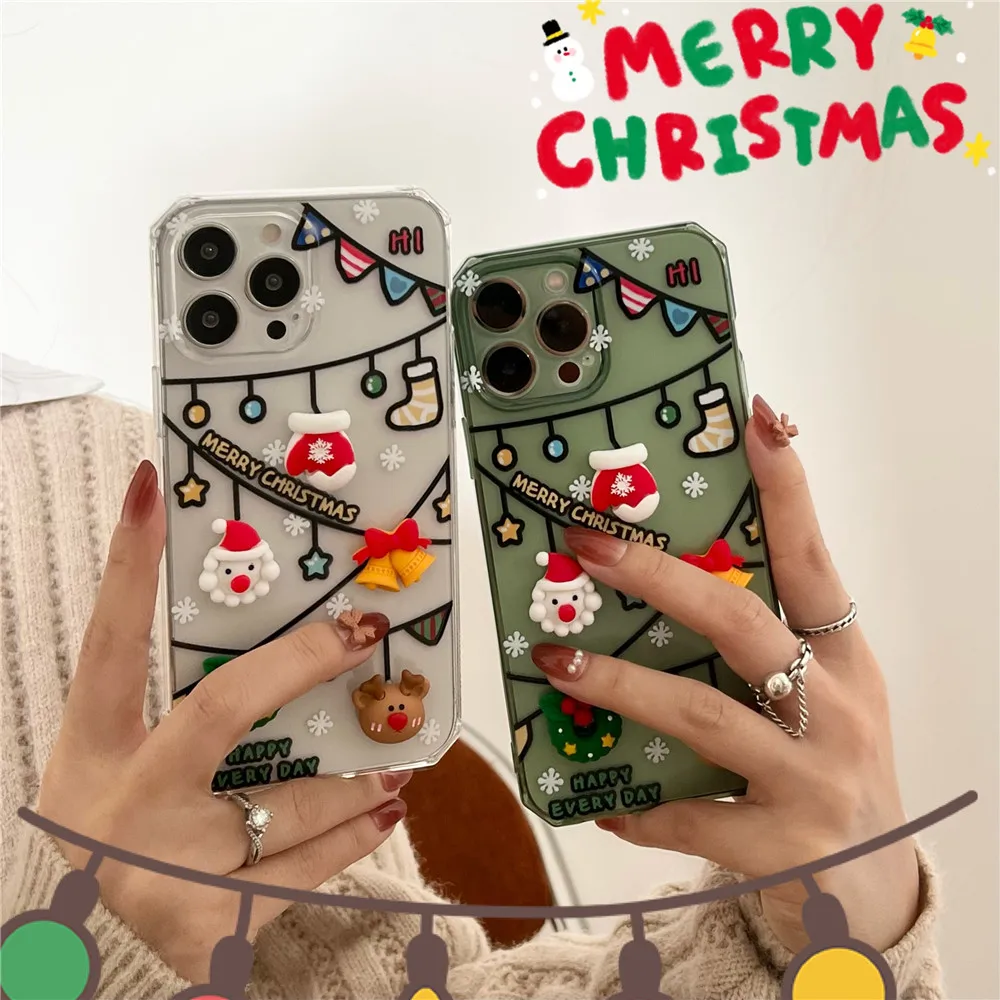 

moskado TPU Santa Claus Bell Christmas Boots Phone Case for iPhone 11 12 13 Pro Max X XS Max XR 7 8 Plus Mobile Phone Soft Shell