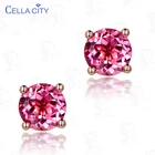 Серьги-гвоздики женские из серебра 925 пробы, с розовым кварцем