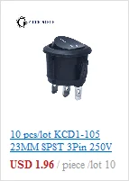 10 шт./партия KCD1 15*10 SPST 250V 3A 2 Pin Красный переключатель для лодки кнопка включения выключения