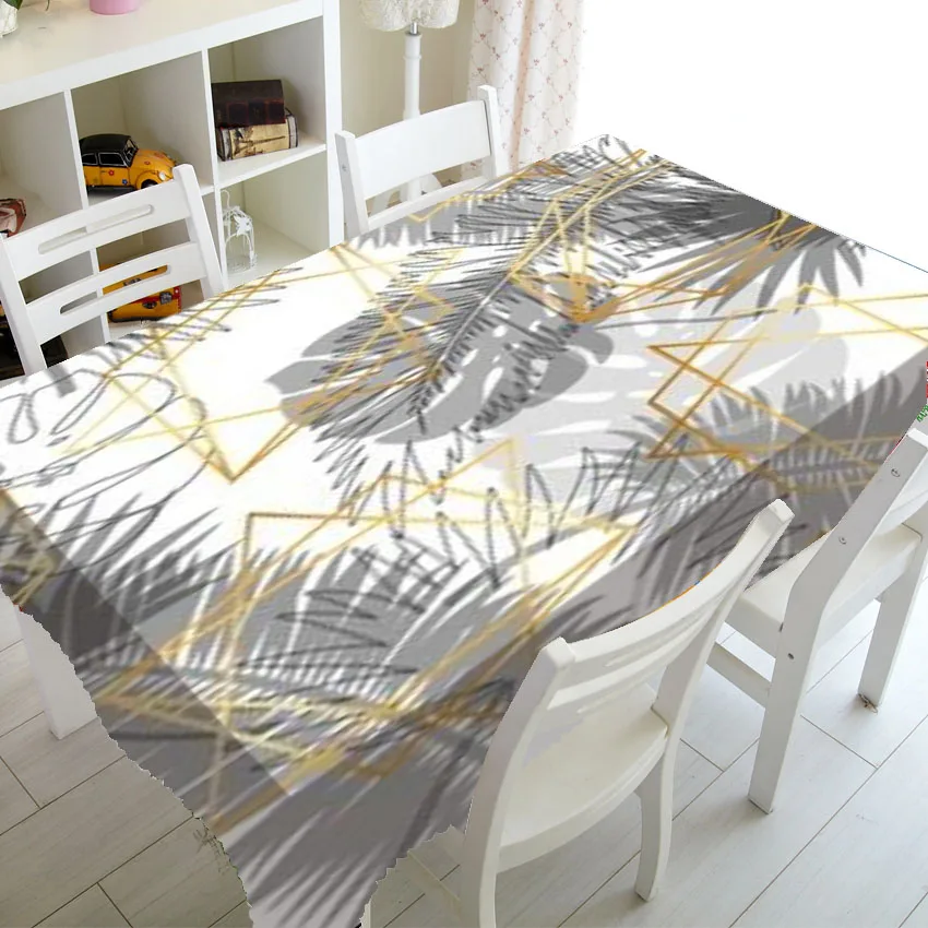 

Trendy Geometric Gold Grey Tropical Plant Palm Tree Leaves Table Cover Cloth for Party Home Decor Rectangle Square Tablecovers