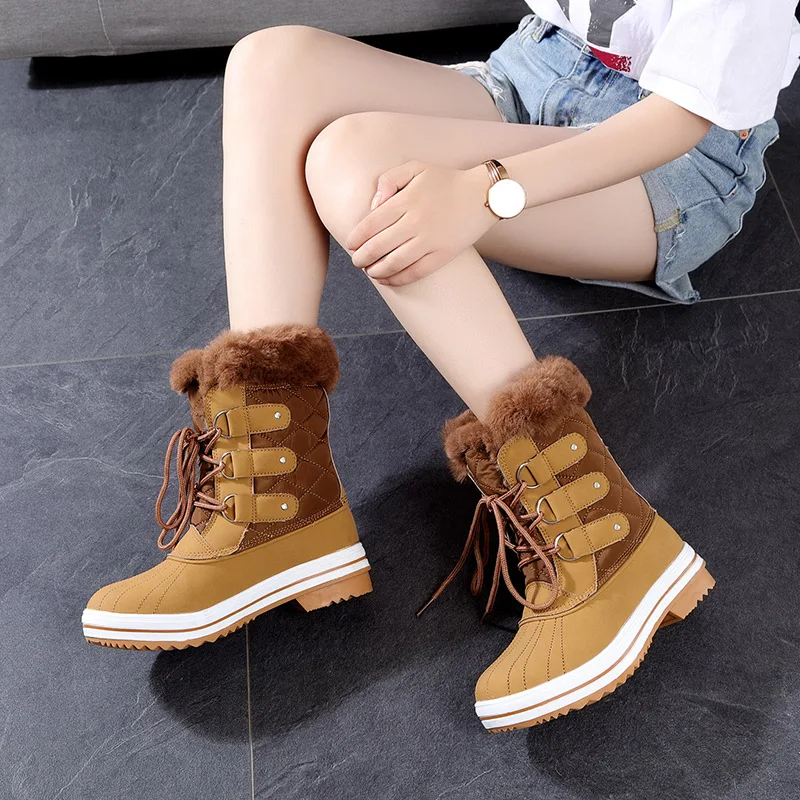 Женские зимние сапоги на плюшевой подкладке водонепроницаемые до середины икры