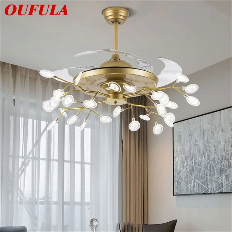 

OUFULA New Ceiling Fan Light Invisible Lamp With Remote Control Modern Retro Branch LED For Home Restaurant