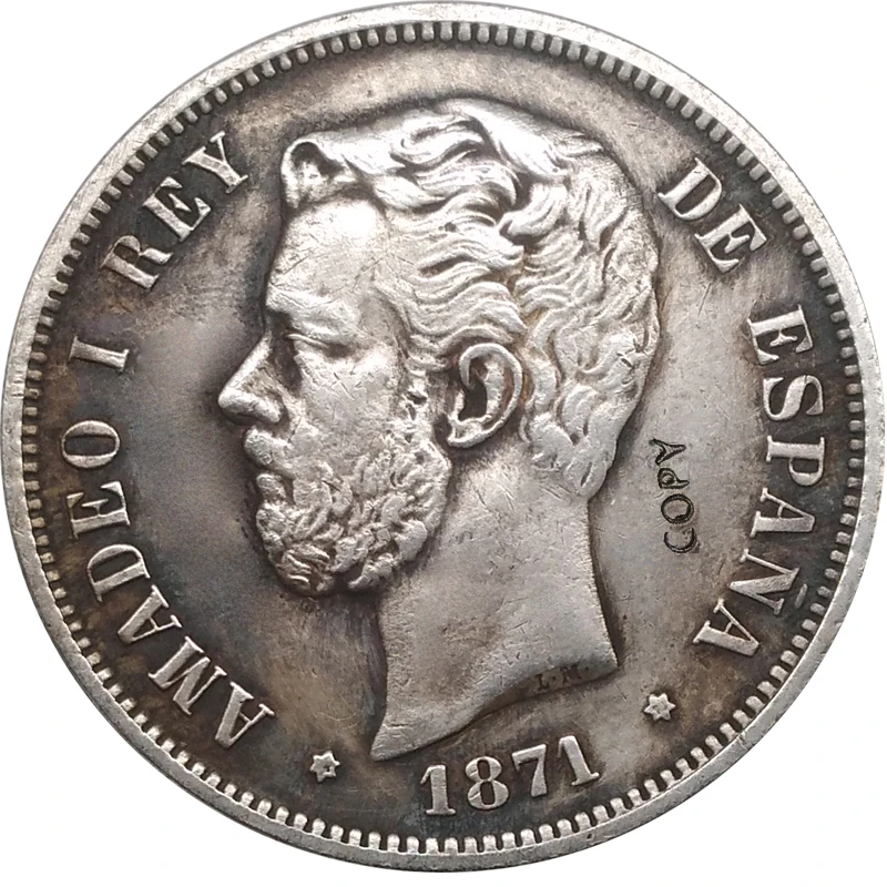 1871 испанские монеты Альфонсо I 5 PESETAS копия | Дом и сад