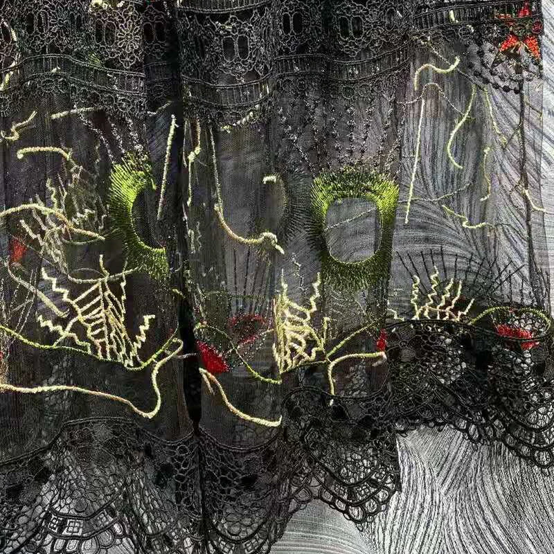 

SEQINYY Elegant Midi Dress High Quality Embroidery Flowers Luxury Beading Crystal Summer Sprin New Fashion Design Women Runway