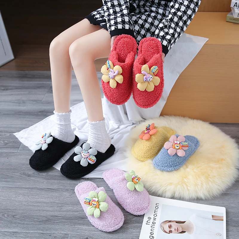 

Тапочки женские с цветами и животными, теплые мягкие домашние тапочки, х/б, на плоской подошве, Осень-зима