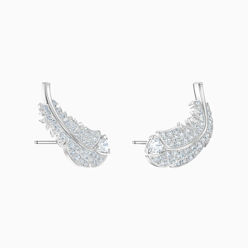 

Fashion Jewelry SWA New NICE White Gold Stud Earrings, Exquisite And Charming Feather Decoration, Ladies All-Match Romantic Gift
