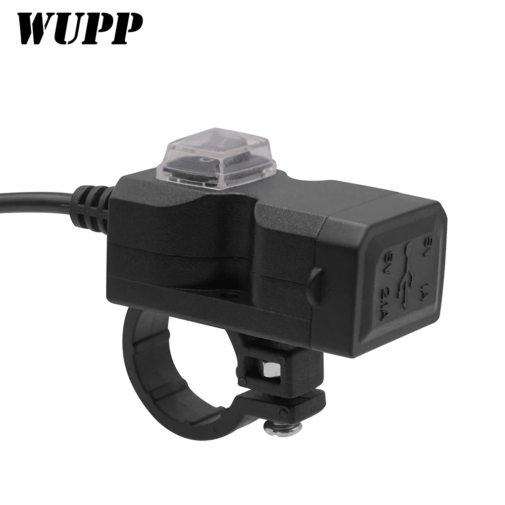 

WUPP Motorbike Accessories 9-24V Motorcycle USB Charger Waterproof Dual USB Port Charger Adapter Power Supply Socket for Phone