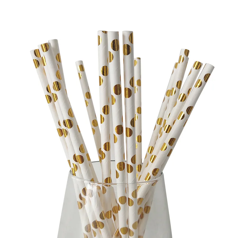 14. Paper Straw 25Pc 10 шт золотые, серебряные, в горошек, со звездами, для дня рождения, свадьбы, вечеринки, принадлежности для украшения, одноразовые бумажные тарелки и стаканы, бумажные соломинки, для детского душа - Цвет: 14. Paper Straw 25Pc